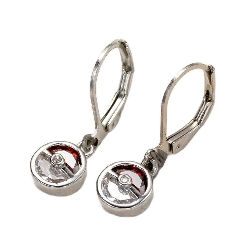 Fashion Jewelry Red Round Drop Earrings for Women with Zircon in Silver Color