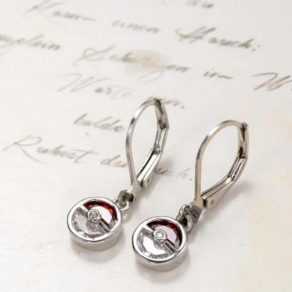 Fashion Jewelry Red Round Drop Earrings for Women with Zircon in Silver Color