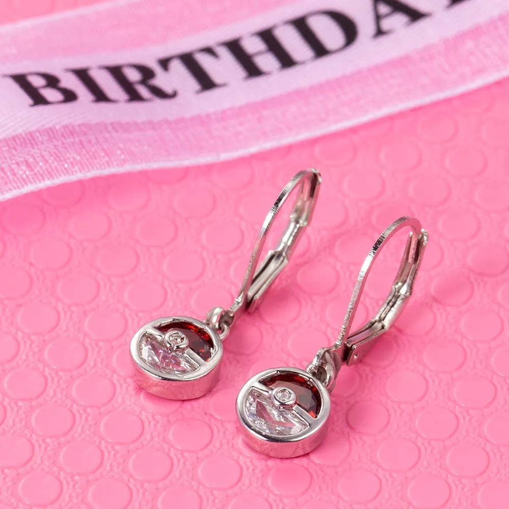 Fashion Jewelry Red Round Drop Earrings for Women with Zircon in Silver Color