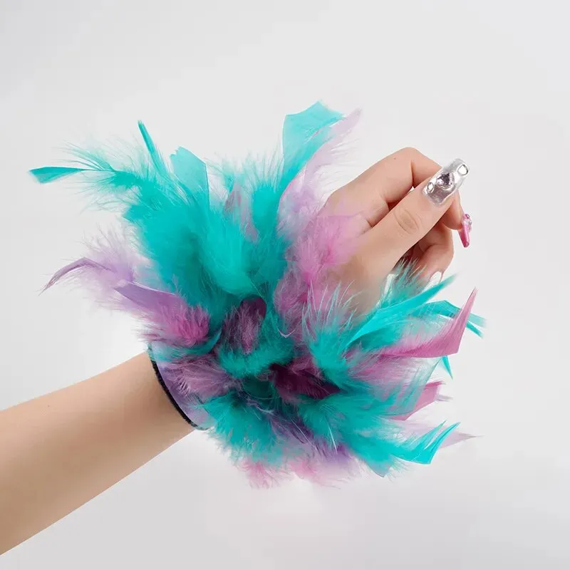 Faux Ostrich Fur Feather Snap Cuff Bracelet