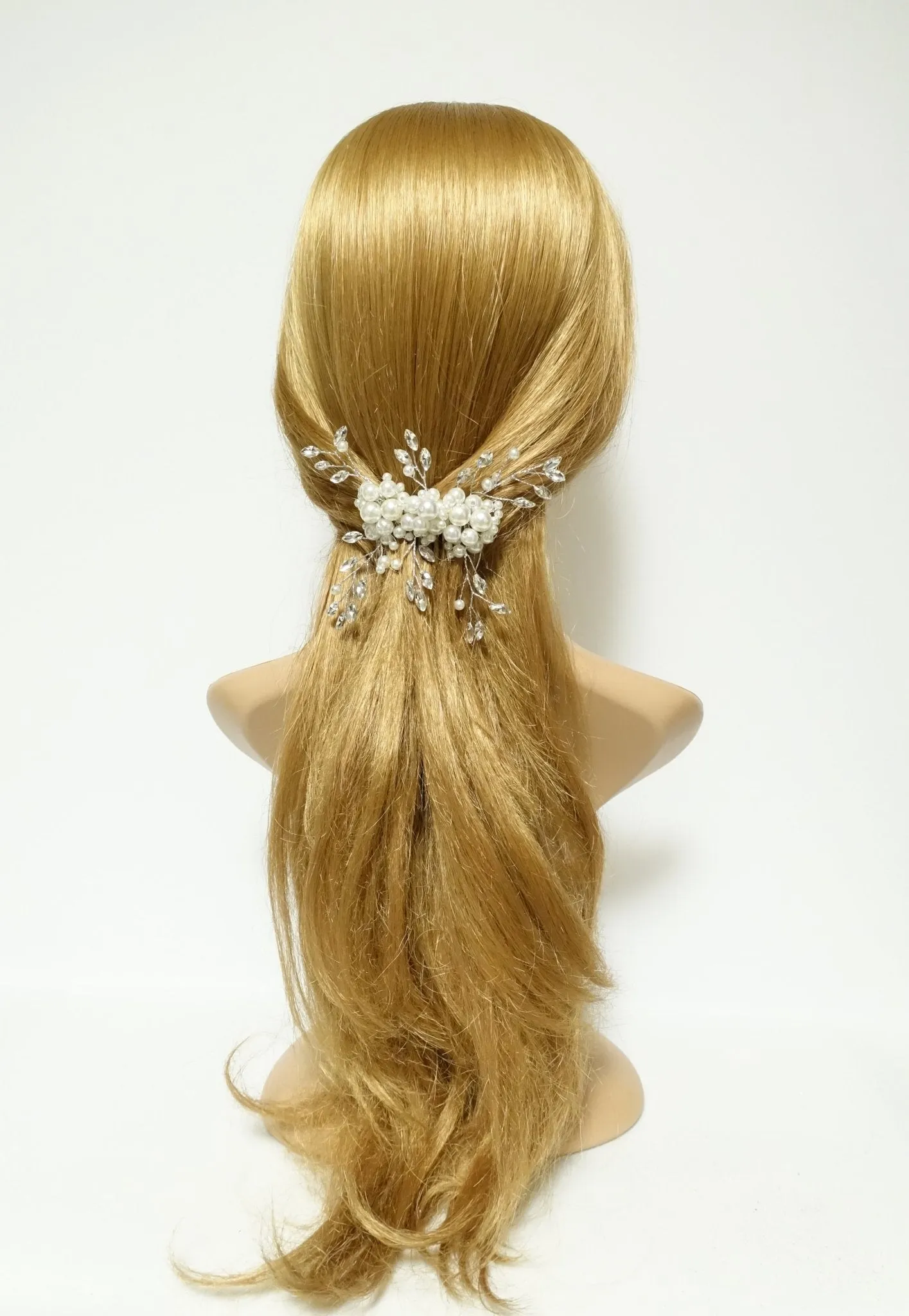 faux pearl acrylic ball glass stone decorated hair clip brooch dress hair comb