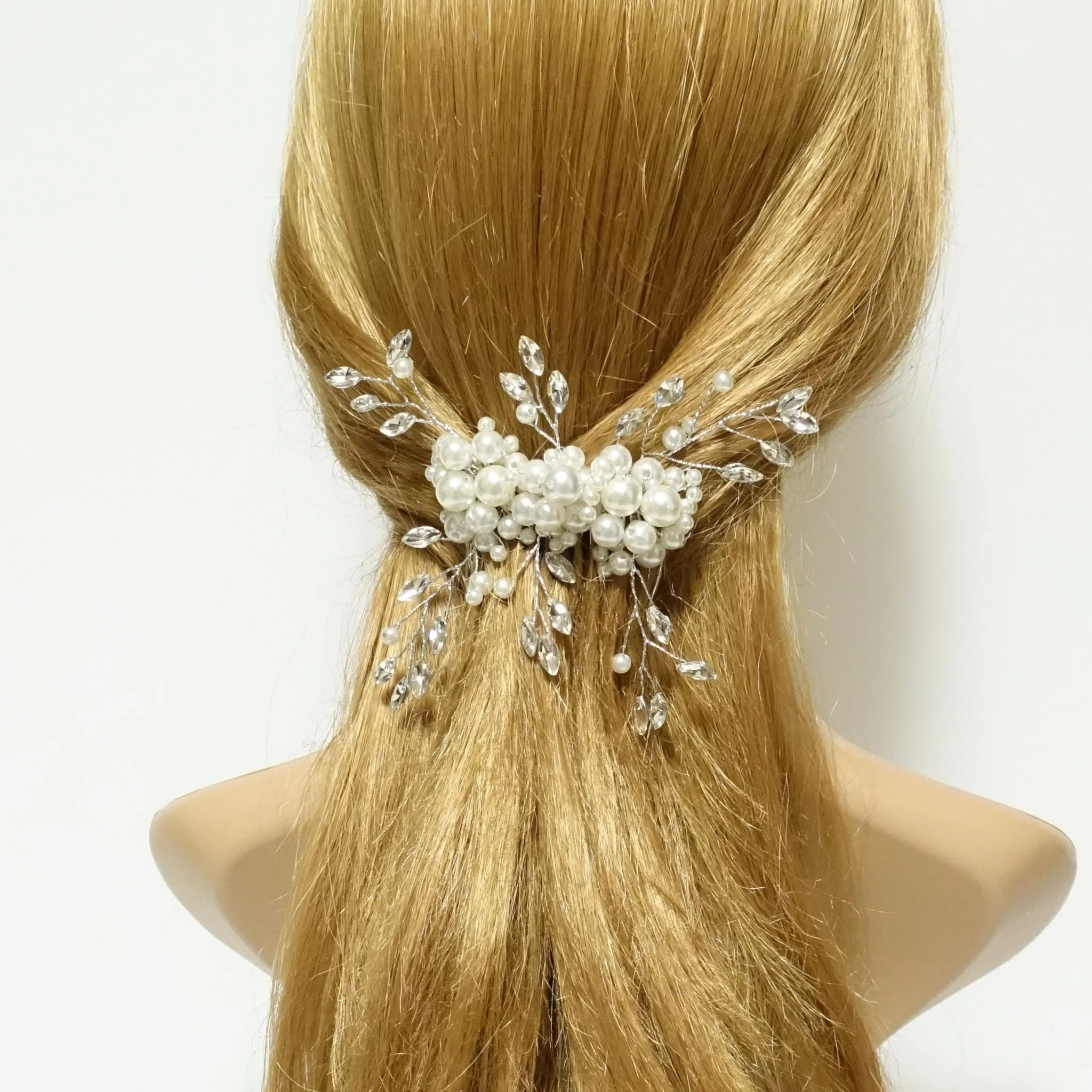 faux pearl acrylic ball glass stone decorated hair clip brooch dress hair comb