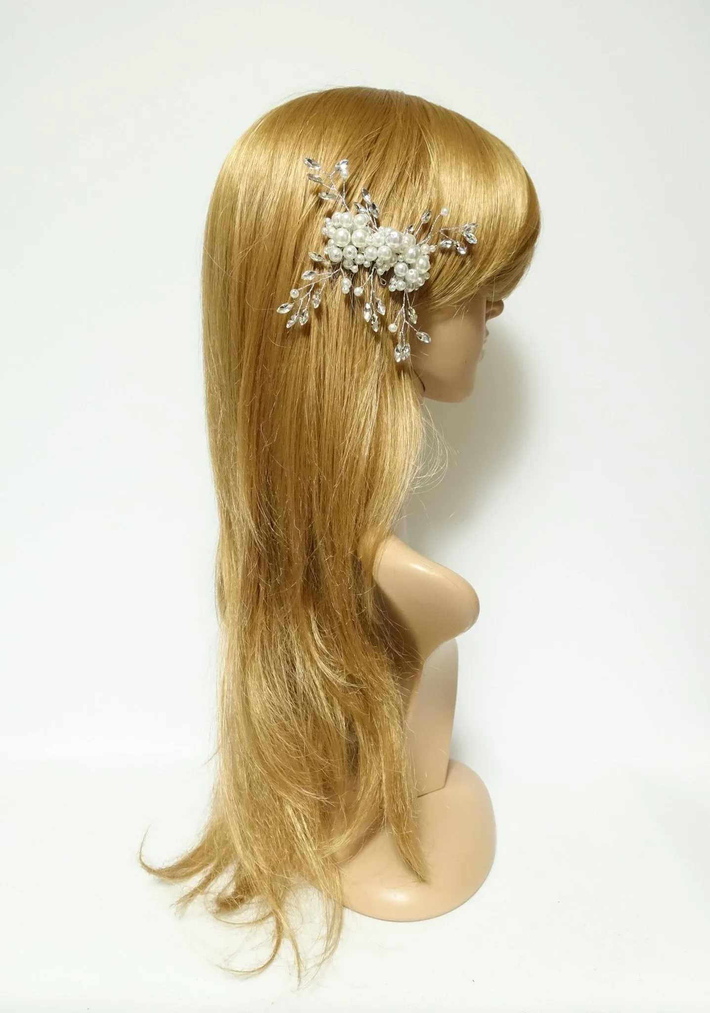 faux pearl acrylic ball glass stone decorated hair clip brooch dress hair comb