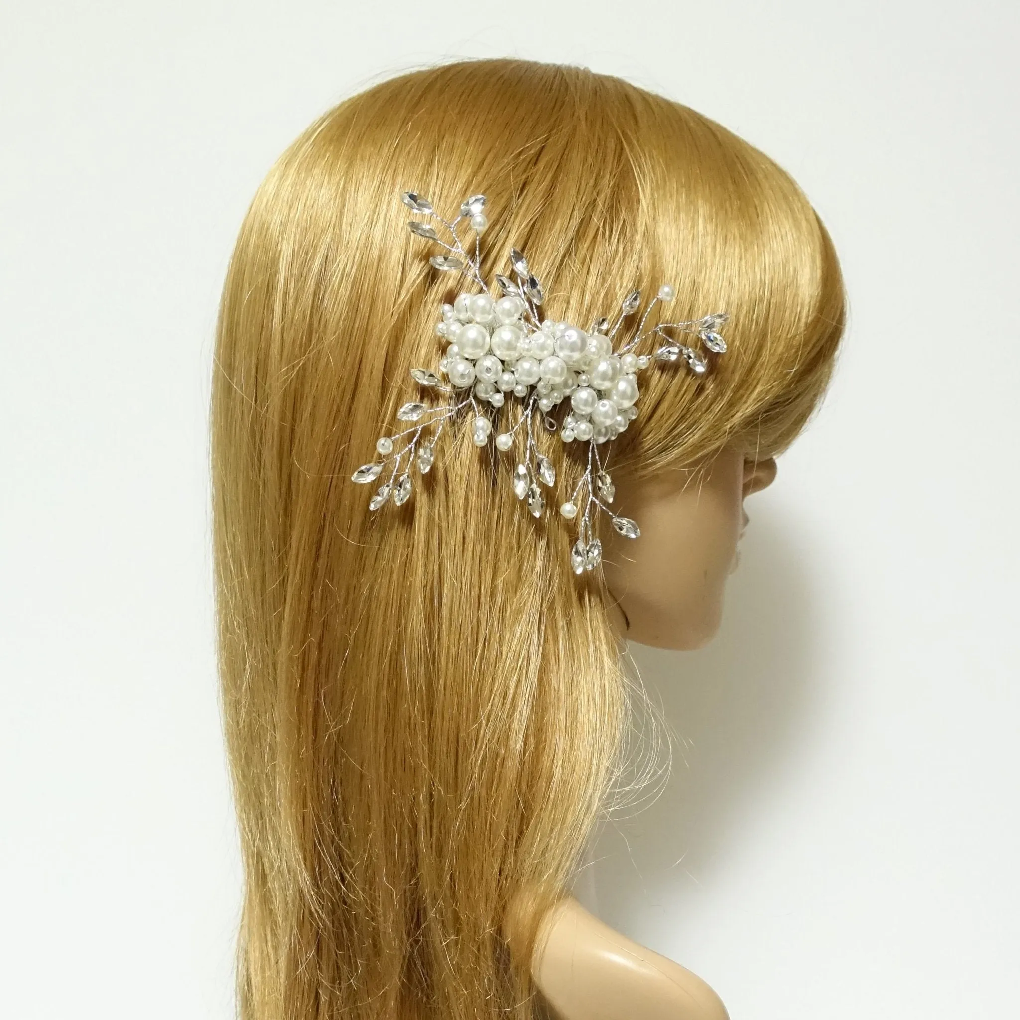 faux pearl acrylic ball glass stone decorated hair clip brooch dress hair comb