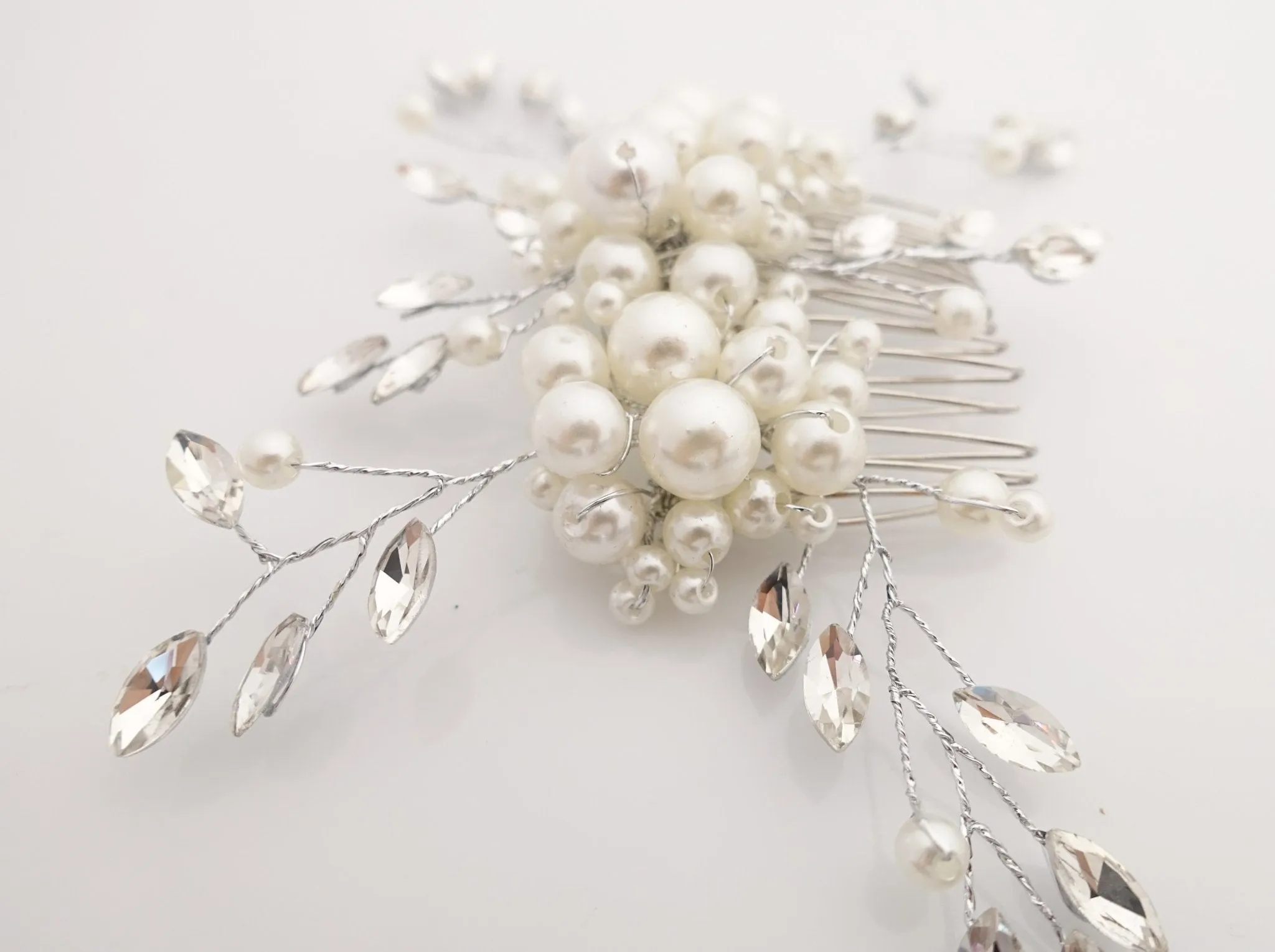 faux pearl acrylic ball glass stone decorated hair clip brooch dress hair comb