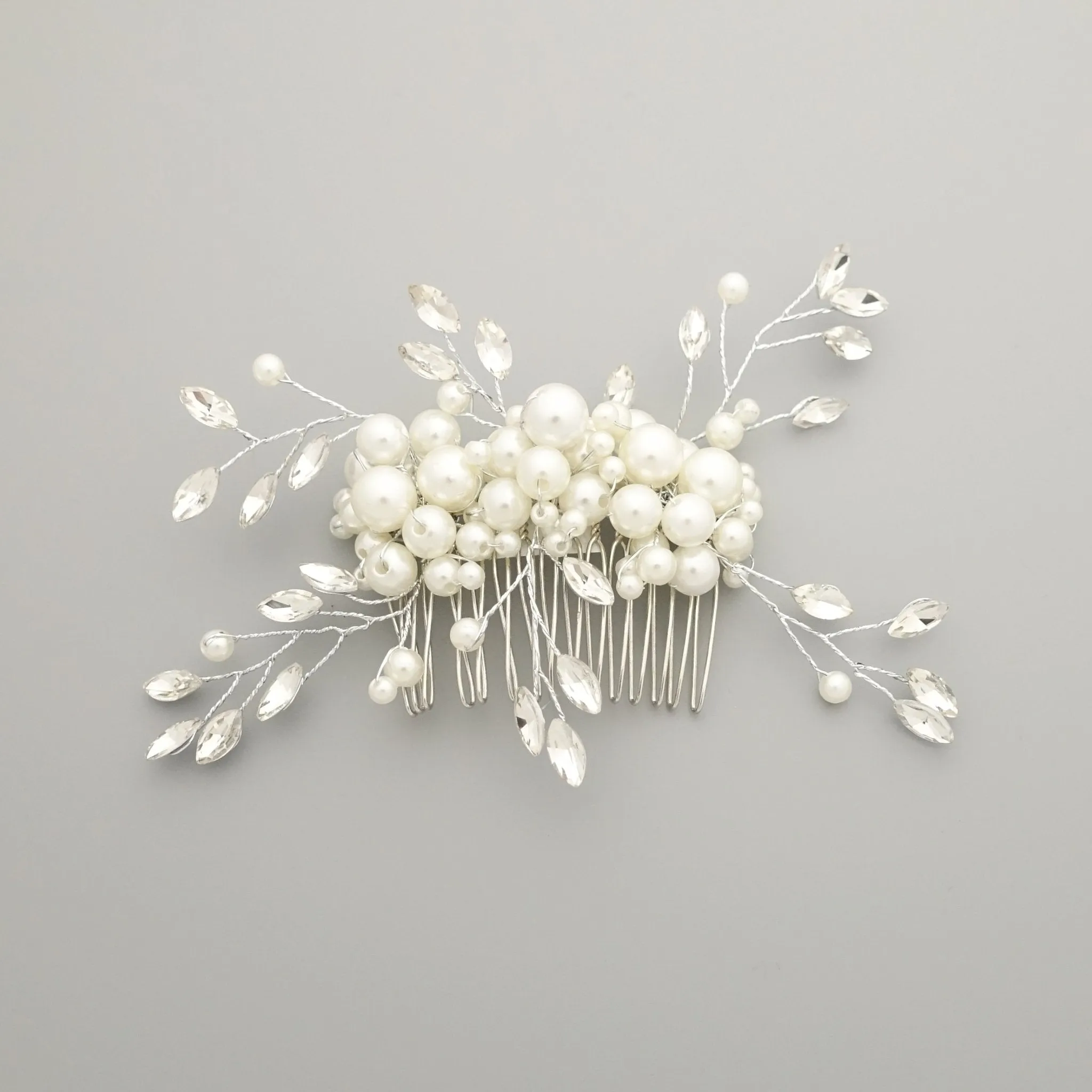 faux pearl acrylic ball glass stone decorated hair clip brooch dress hair comb