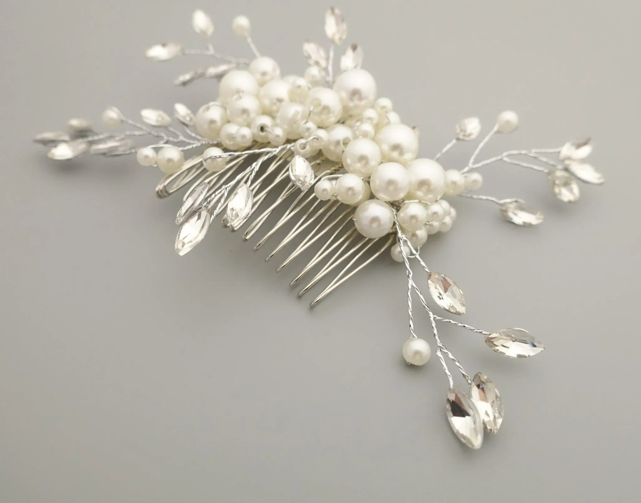 faux pearl acrylic ball glass stone decorated hair clip brooch dress hair comb