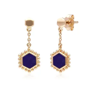 Flat Slice Hex Lapislazuli Ohrringe in Vergoldetem 925 Sterling Silber