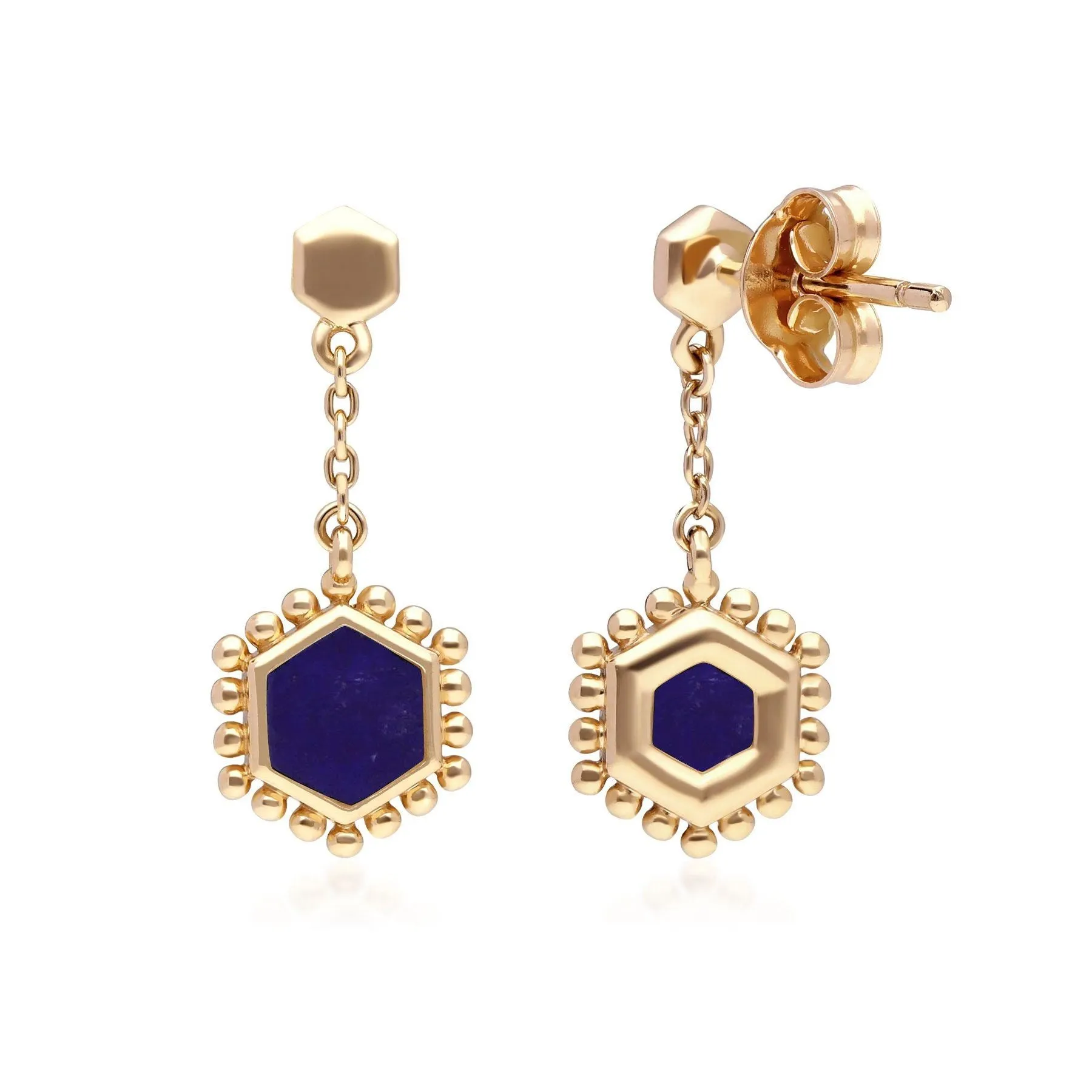 Flat Slice Hex Lapislazuli Ohrringe in Vergoldetem 925 Sterling Silber