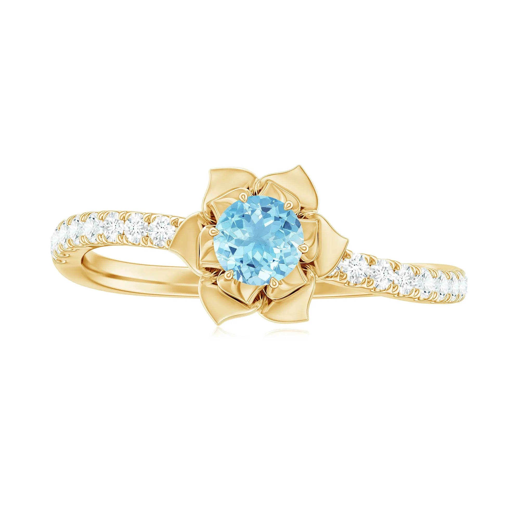 Floral Inspired Aquamarine Rose Engagement Ring with Diamond