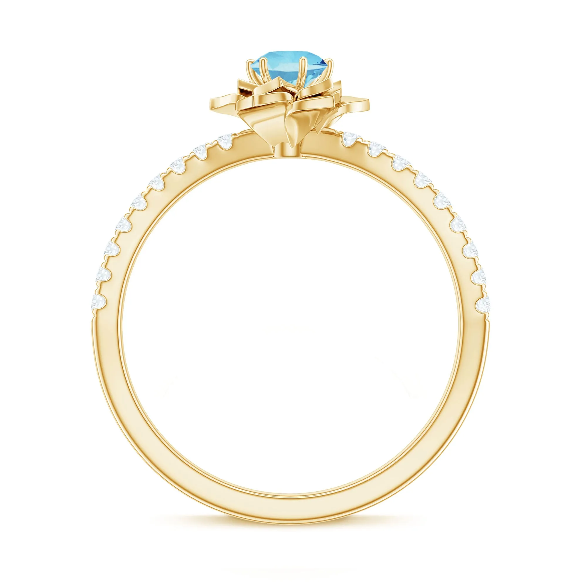 Floral Inspired Aquamarine Rose Engagement Ring with Diamond