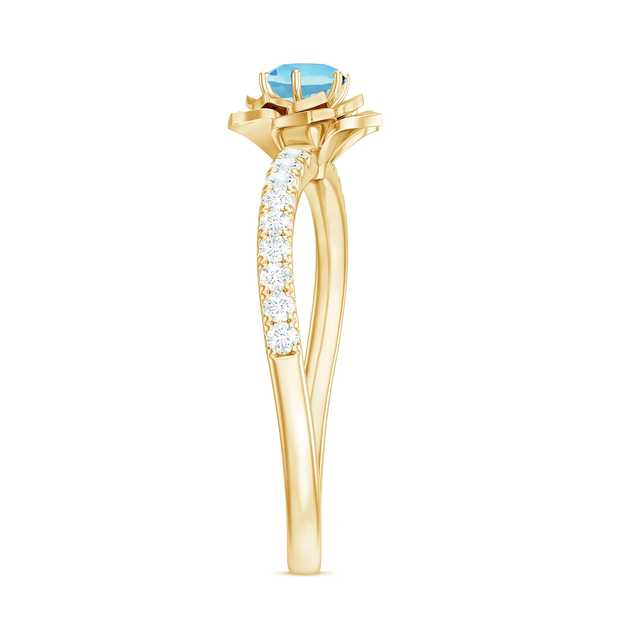Floral Inspired Aquamarine Rose Engagement Ring with Diamond