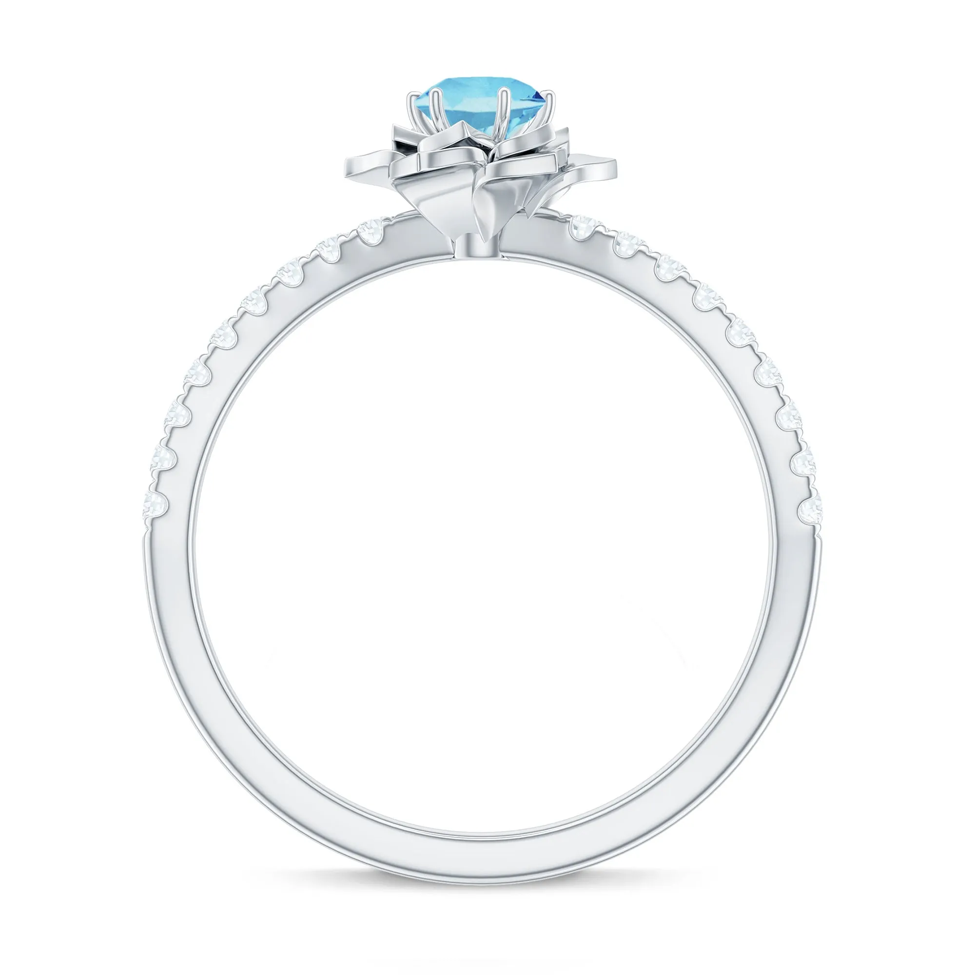 Floral Inspired Aquamarine Rose Engagement Ring with Diamond