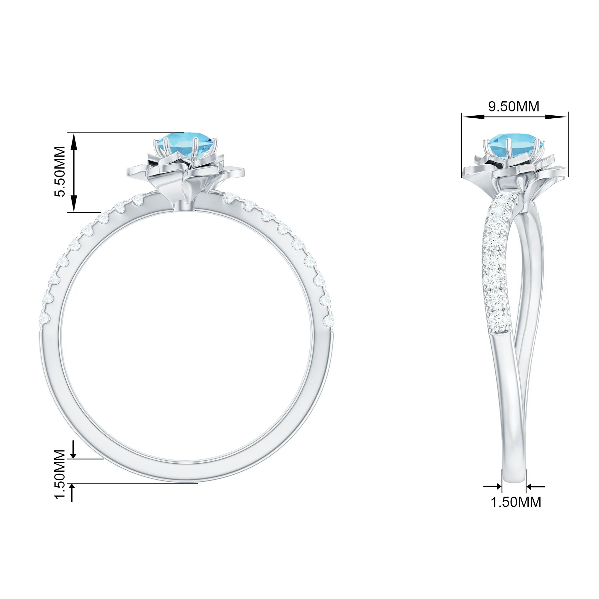 Floral Inspired Aquamarine Rose Engagement Ring with Diamond
