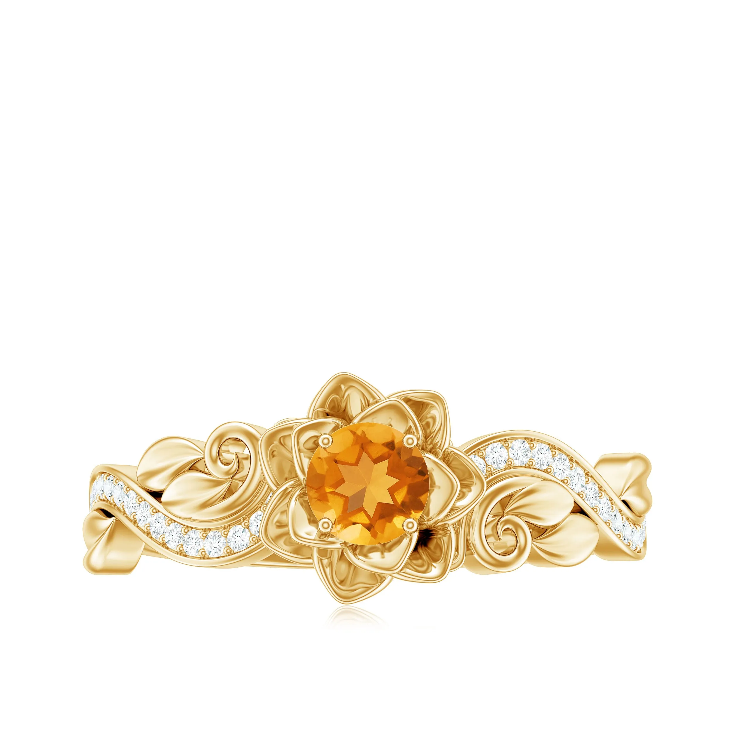 Flower Inspired Natural Citrine and Diamond Engagement Ring