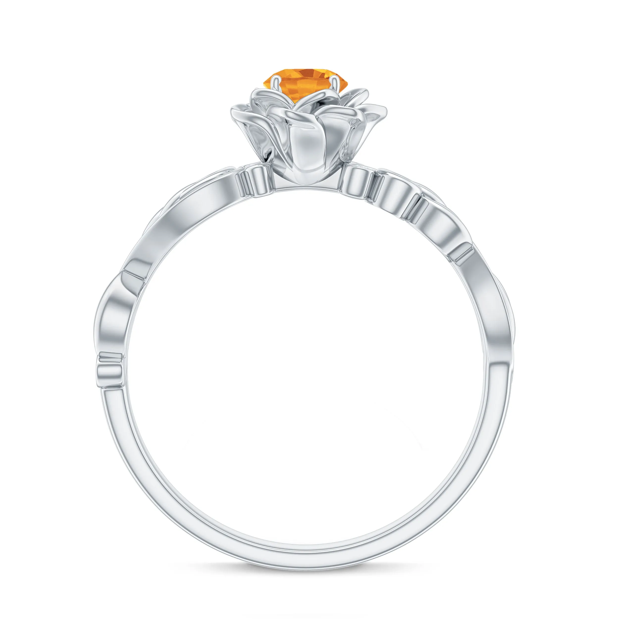 Flower Inspired Natural Citrine and Diamond Engagement Ring
