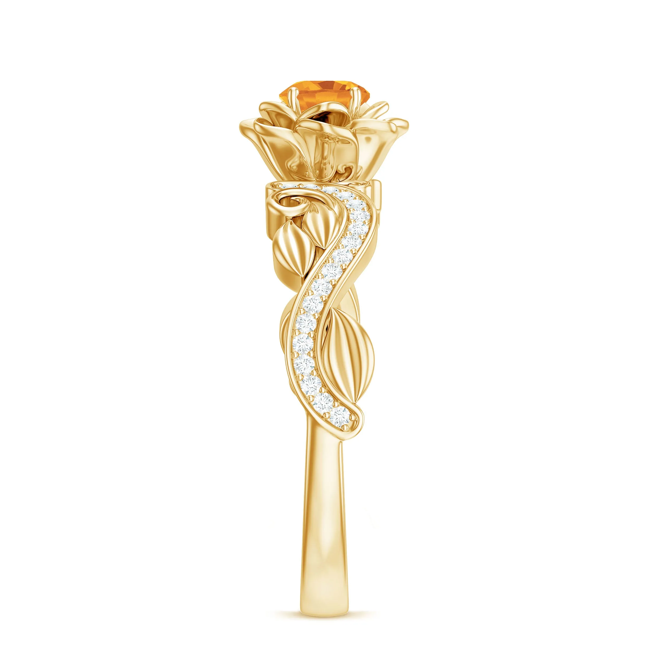 Flower Inspired Natural Citrine and Diamond Engagement Ring