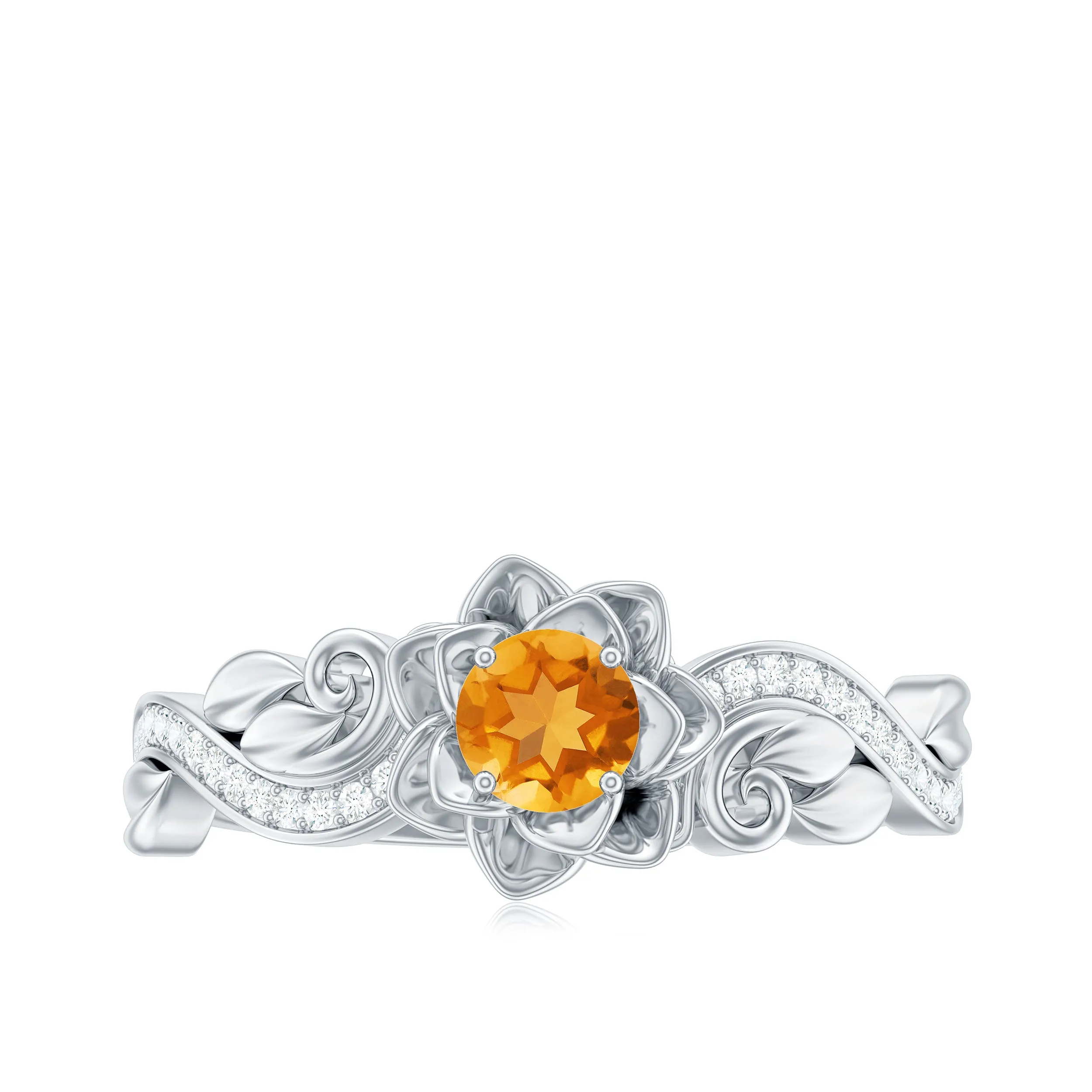 Flower Inspired Natural Citrine and Diamond Engagement Ring