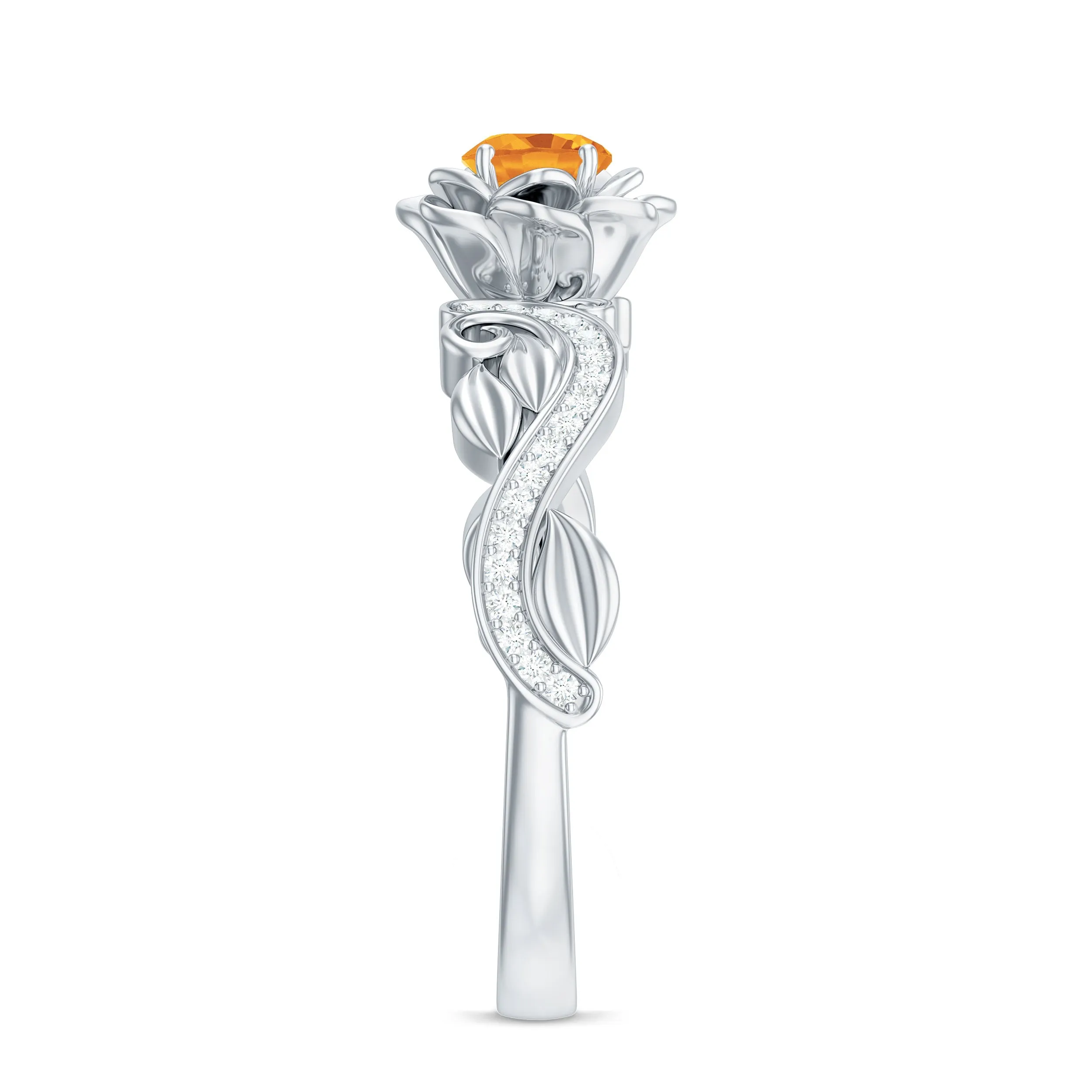 Flower Inspired Natural Citrine and Diamond Engagement Ring