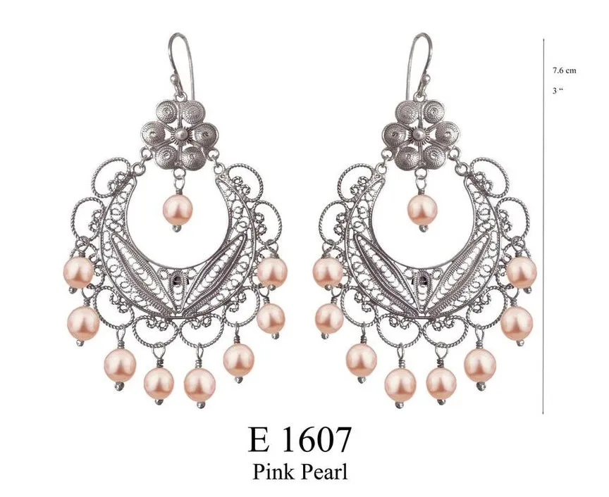 Frida Chandelier Earrings - Pink Pearls