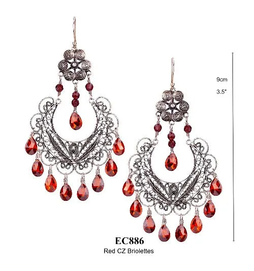 Frida chandelier earrings - red cz briolettes