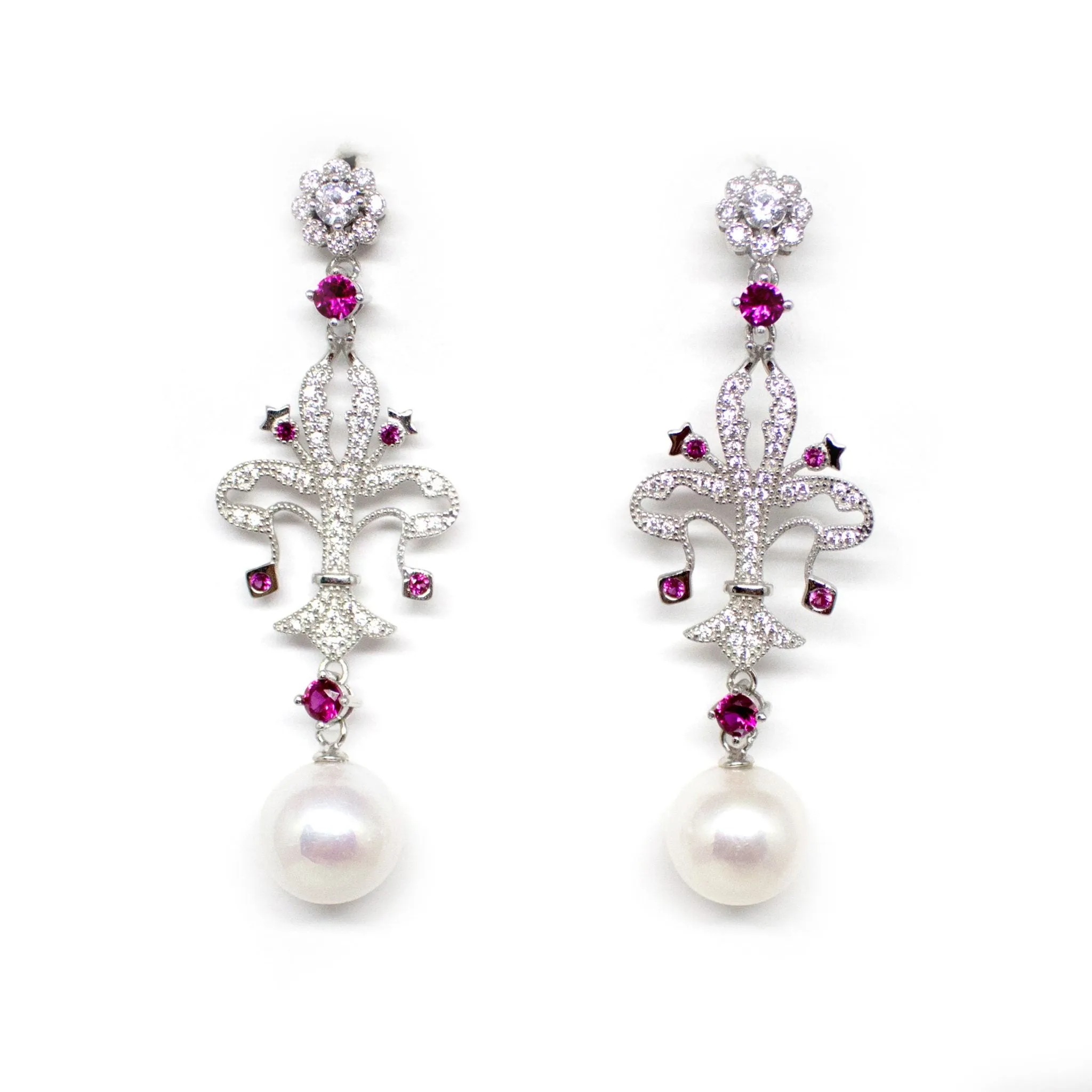 Fuchsia Cross Edison Pearl Earrings