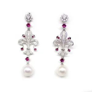 Fuchsia Cross Edison Pearl Earrings