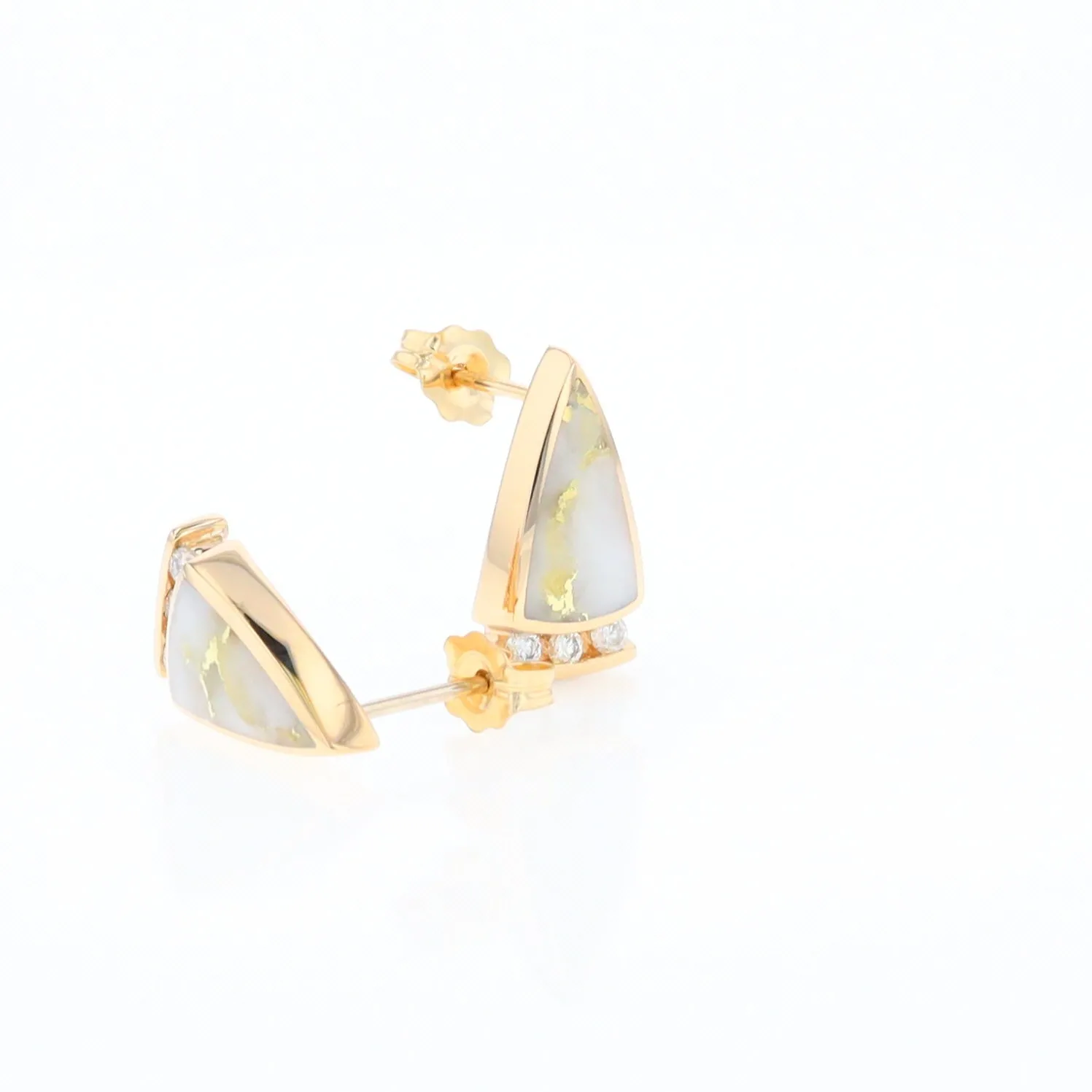 G1 Gold Quartz Earrings Triangle Shape Inlaid Design with .12ctw Diamonds
