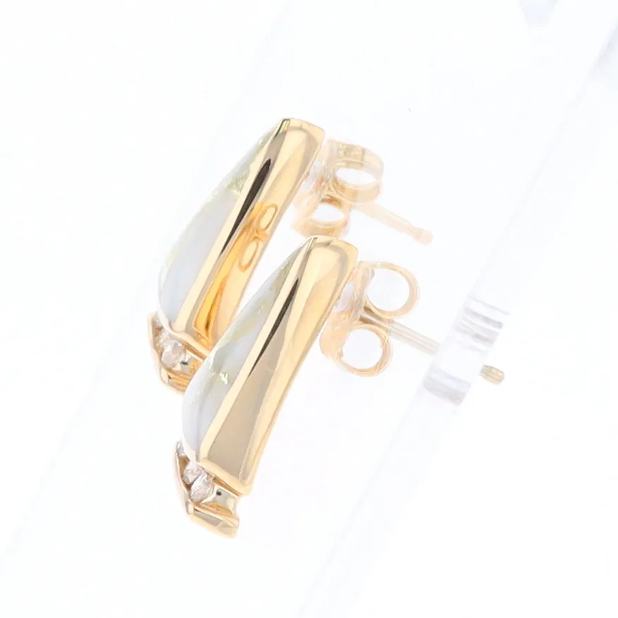 G1 Gold Quartz Earrings Triangle Shape Inlaid Design with .12ctw Diamonds