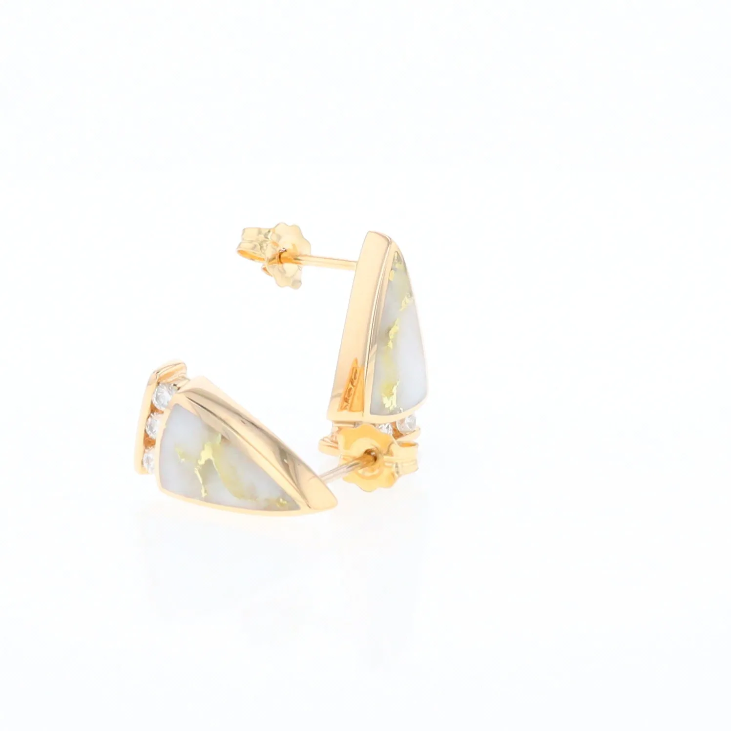 G1 Gold Quartz Earrings Triangle Shape Inlaid Design with .12ctw Diamonds