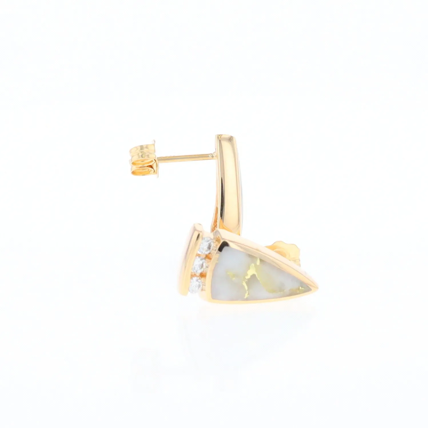 G1 Gold Quartz Earrings Triangle Shape Inlaid Design with .12ctw Diamonds