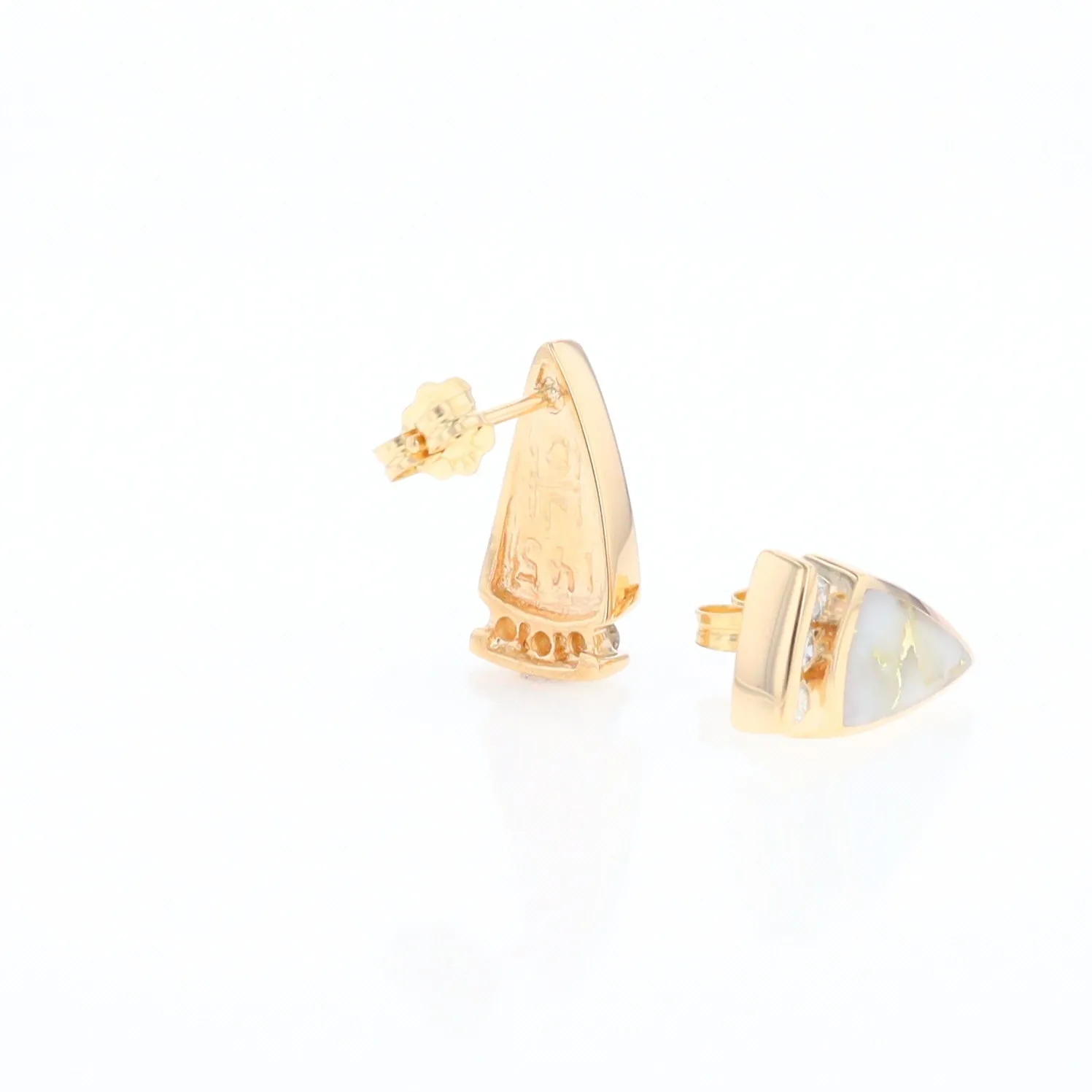 G1 Gold Quartz Earrings Triangle Shape Inlaid Design with .12ctw Diamonds