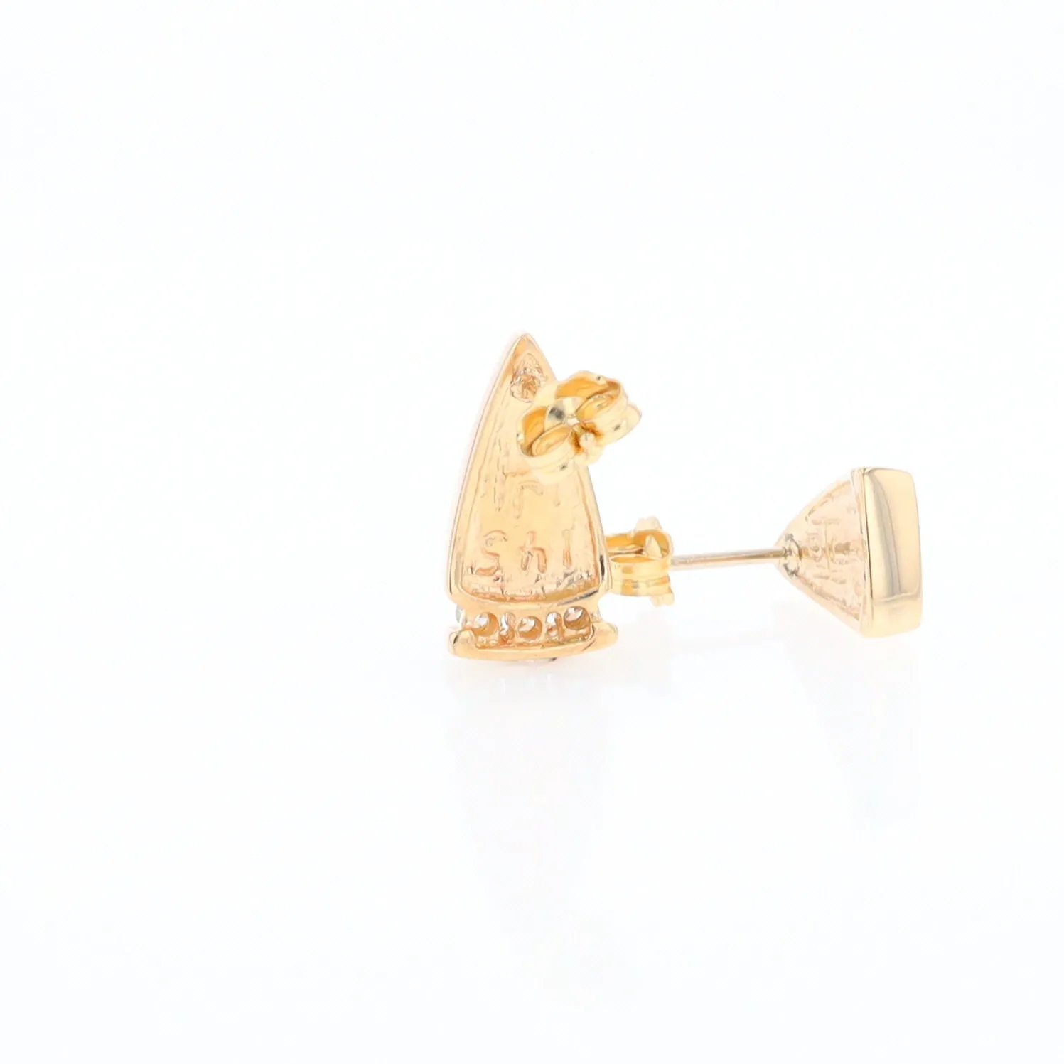 G1 Gold Quartz Earrings Triangle Shape Inlaid Design with .12ctw Diamonds