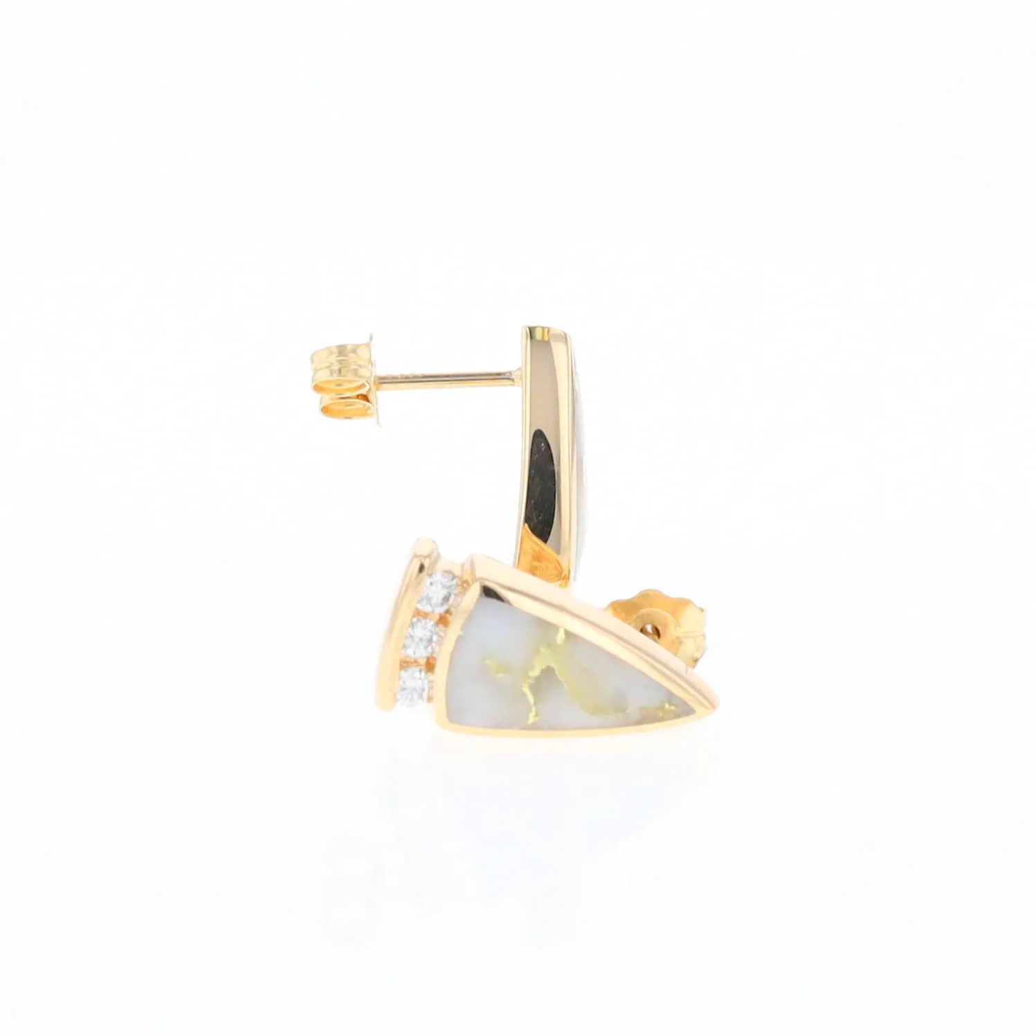 G1 Gold Quartz Earrings Triangle Shape Inlaid Design with .12ctw Diamonds