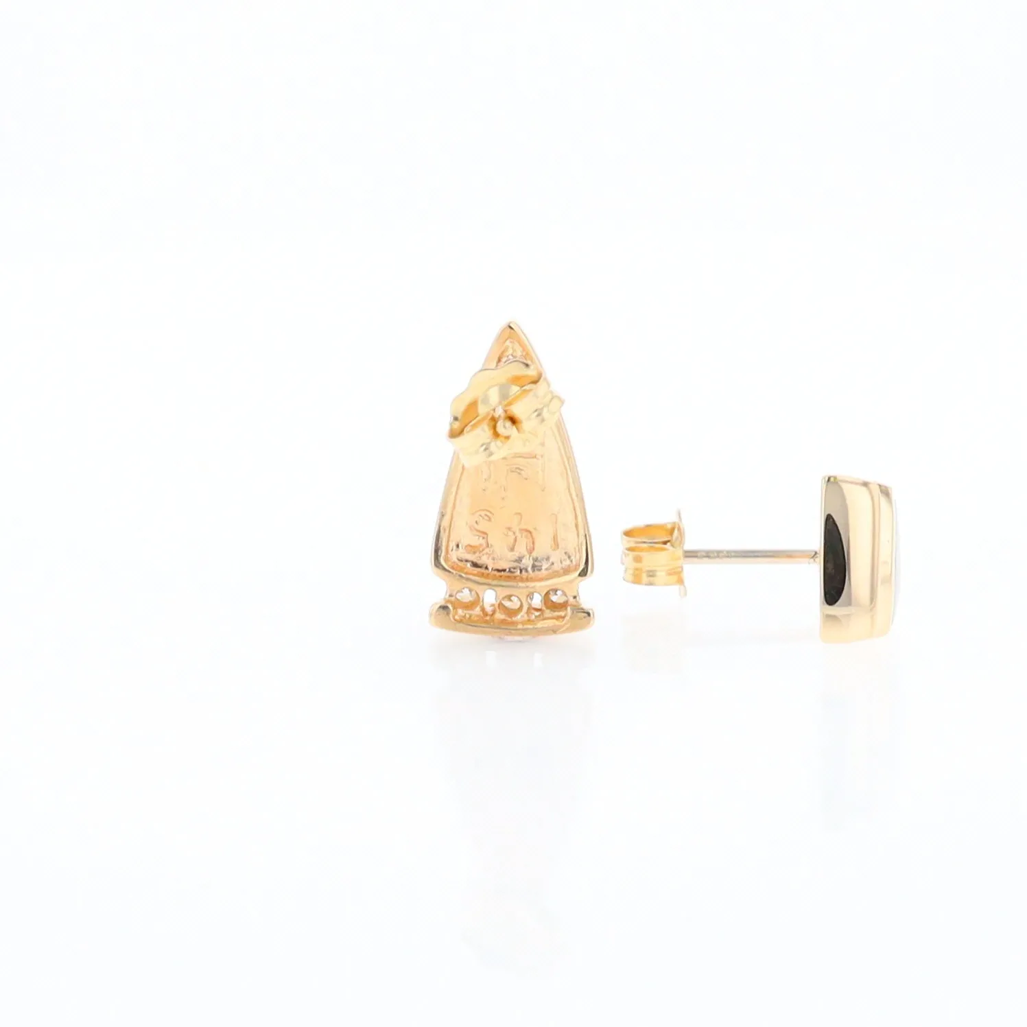 G1 Gold Quartz Earrings Triangle Shape Inlaid Design with .12ctw Diamonds