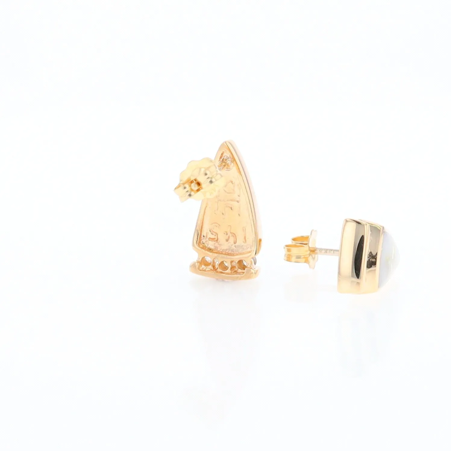 G1 Gold Quartz Earrings Triangle Shape Inlaid Design with .12ctw Diamonds