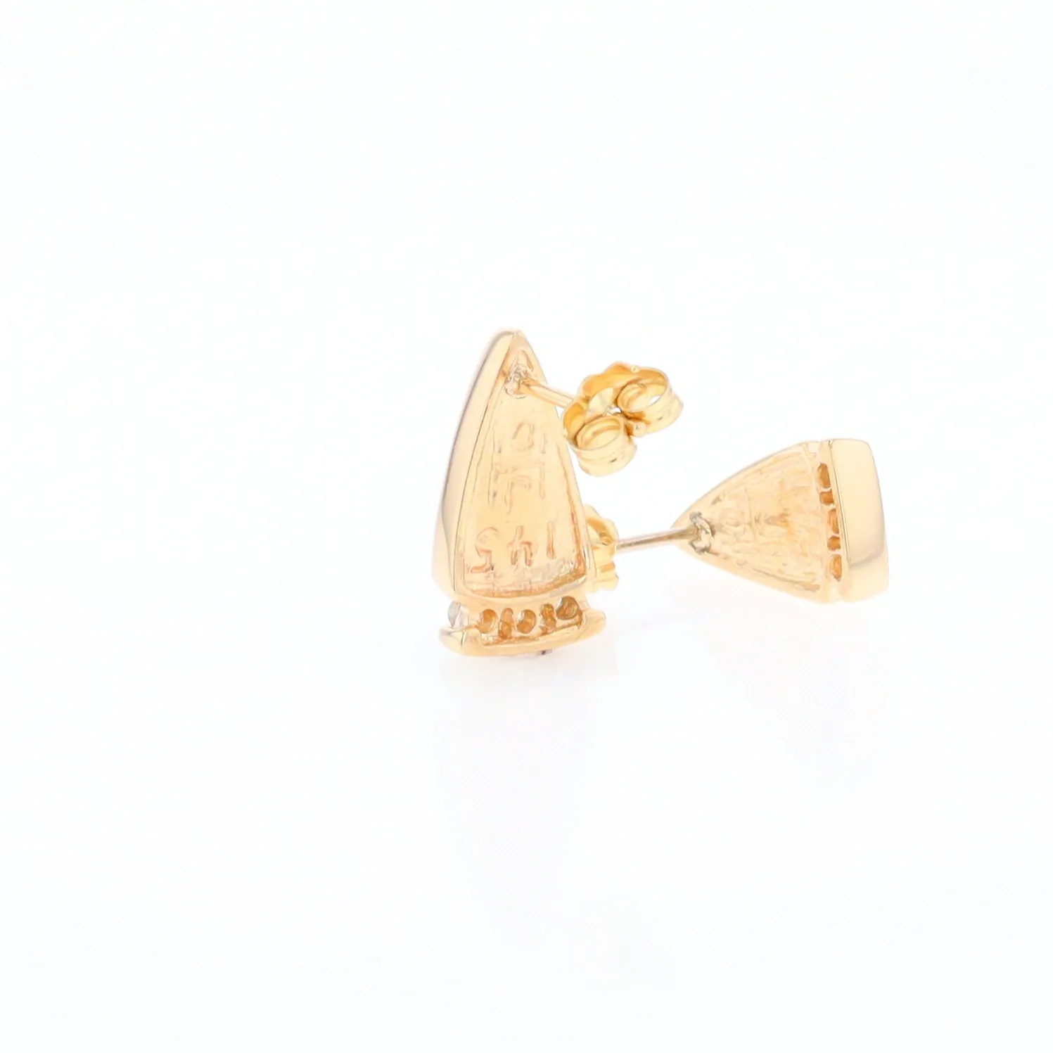 G1 Gold Quartz Earrings Triangle Shape Inlaid Design with .12ctw Diamonds