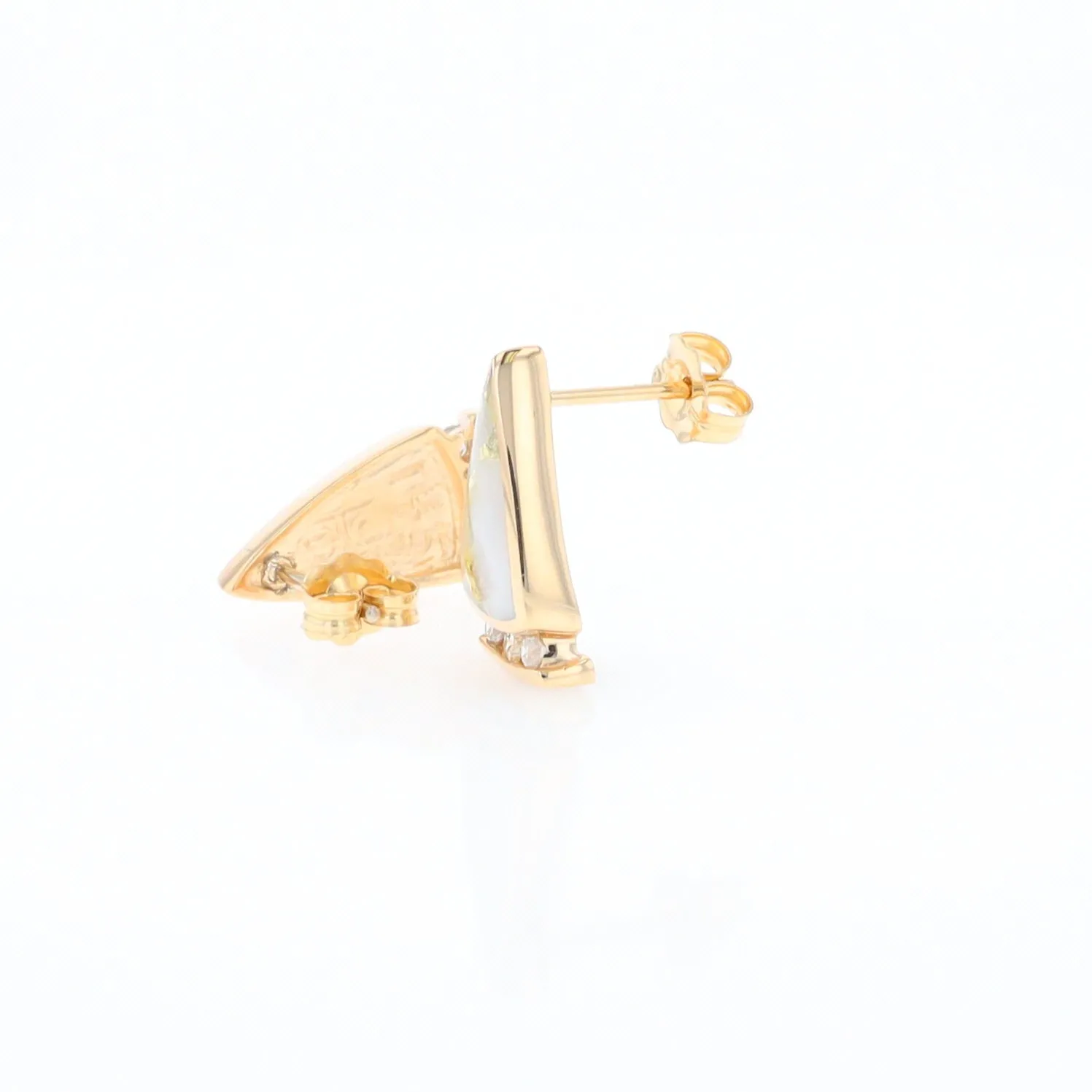 G1 Gold Quartz Earrings Triangle Shape Inlaid Design with .12ctw Diamonds