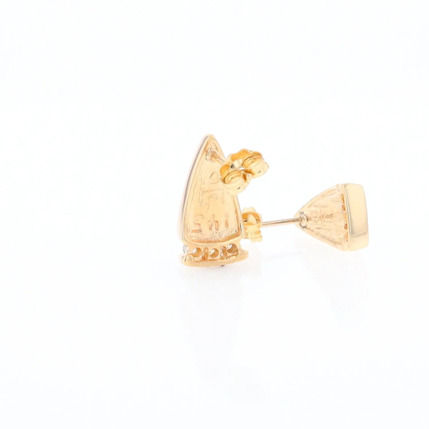 G1 Gold Quartz Earrings Triangle Shape Inlaid Design with .12ctw Diamonds