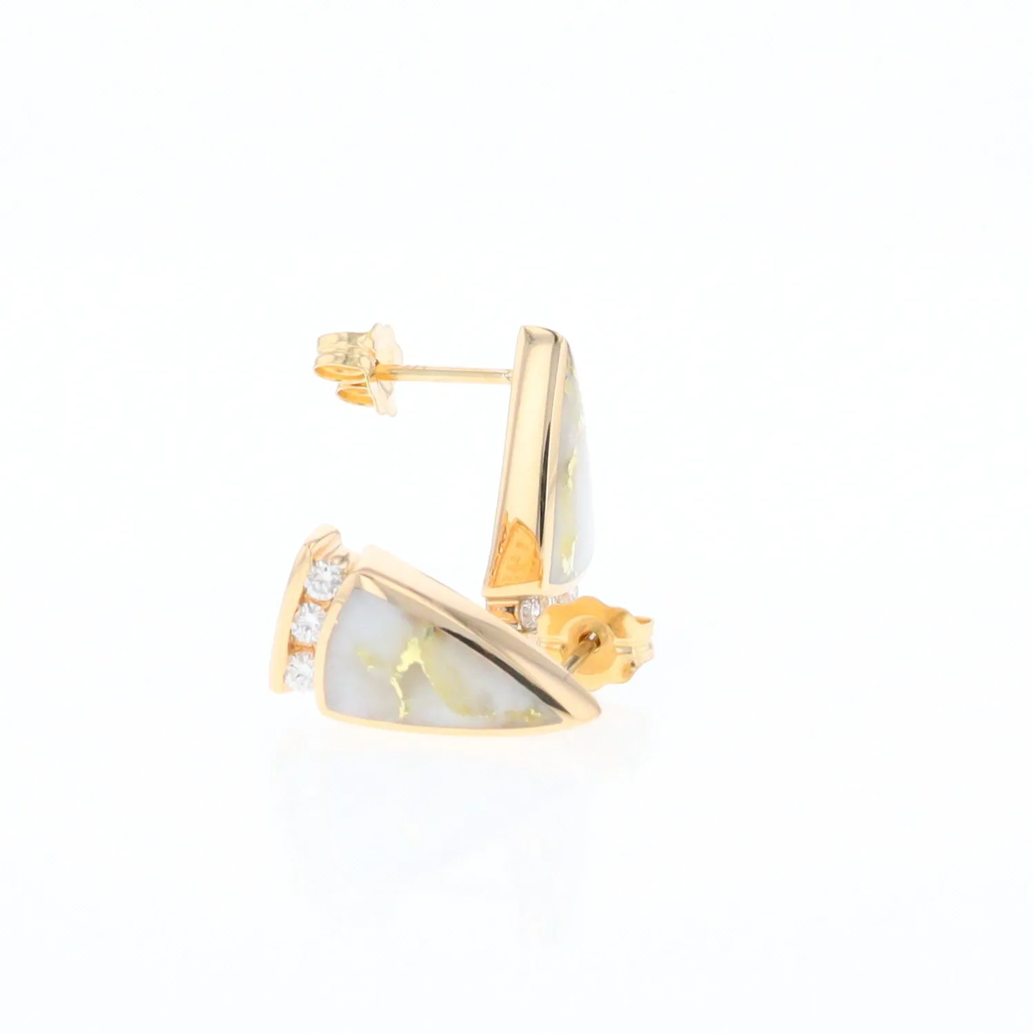 G1 Gold Quartz Earrings Triangle Shape Inlaid Design with .12ctw Diamonds