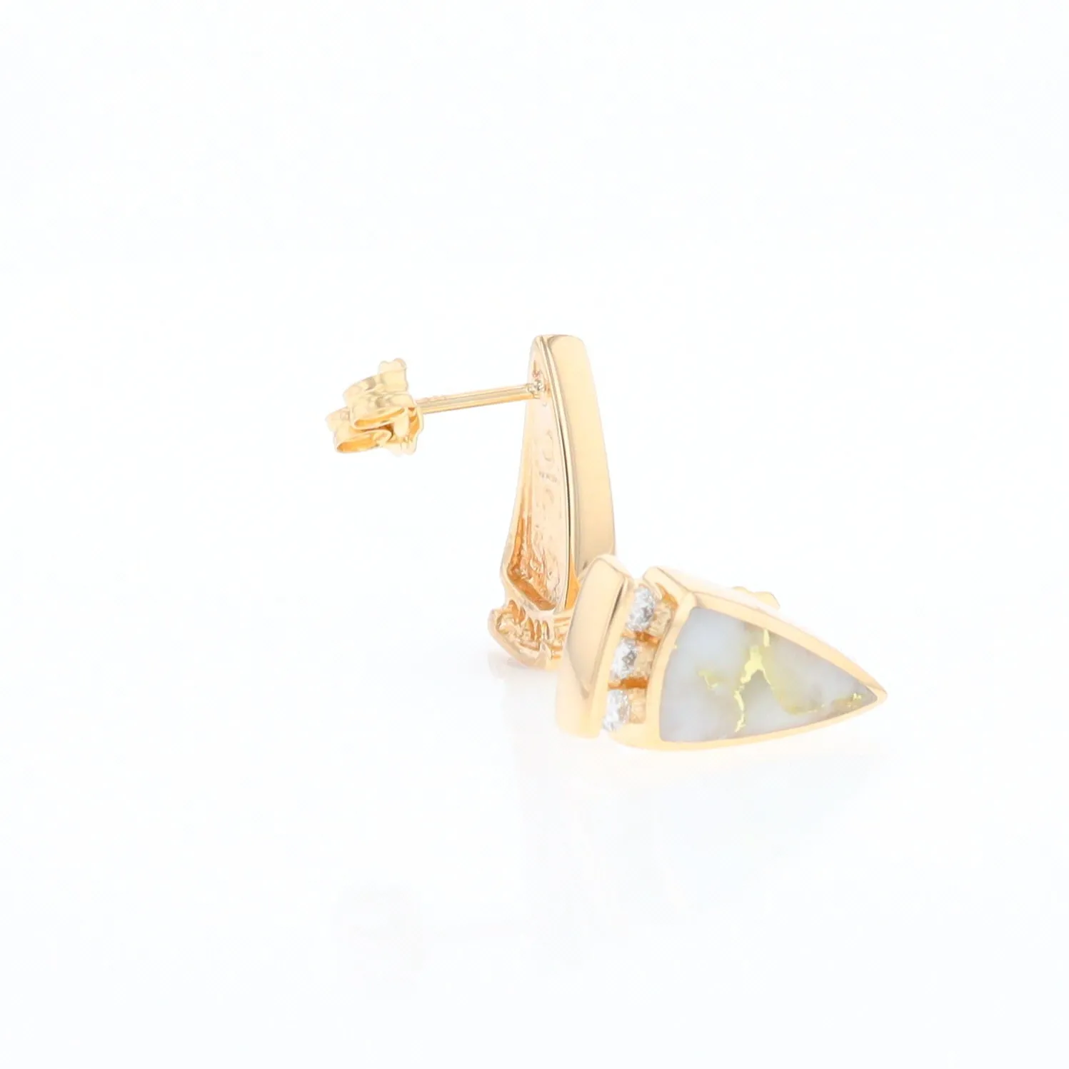 G1 Gold Quartz Earrings Triangle Shape Inlaid Design with .12ctw Diamonds