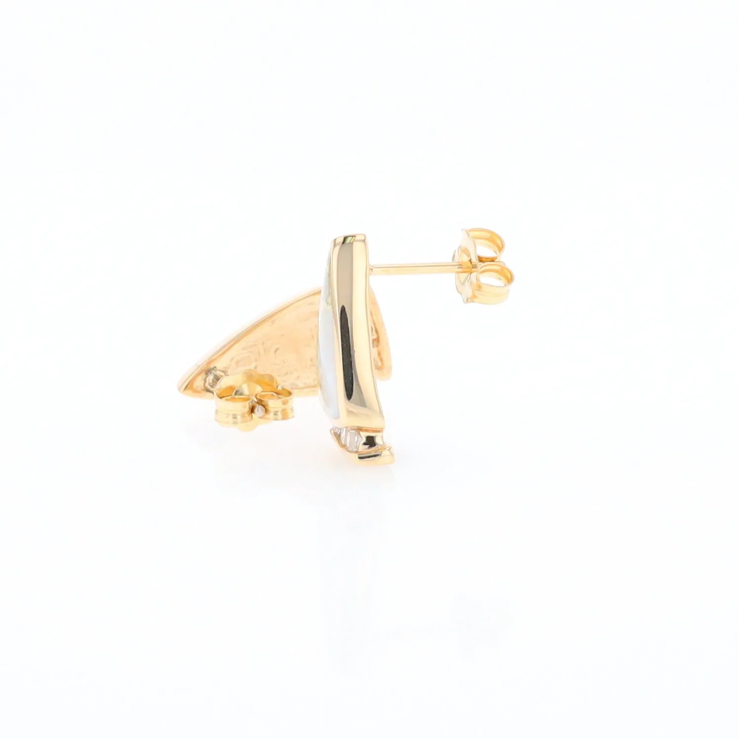G1 Gold Quartz Earrings Triangle Shape Inlaid Design with .12ctw Diamonds