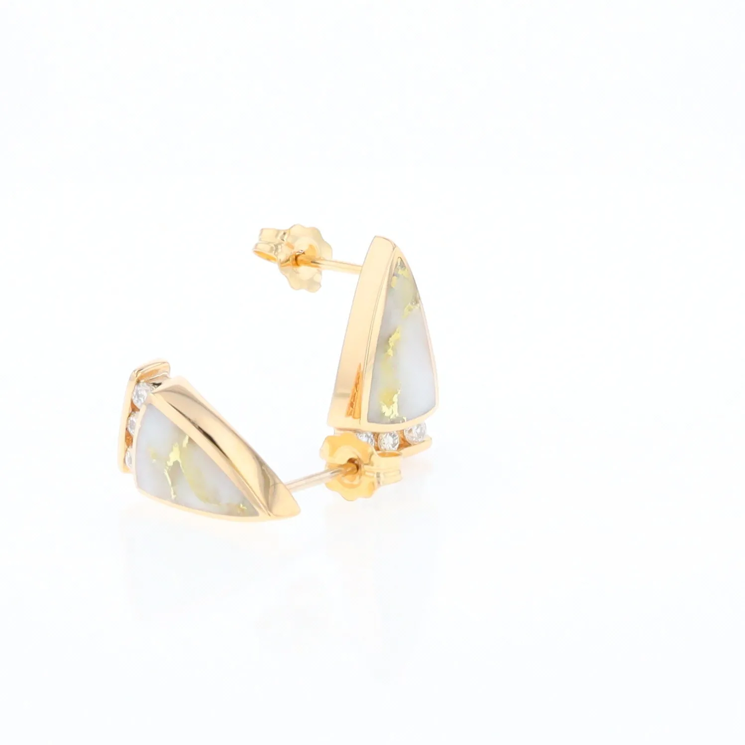 G1 Gold Quartz Earrings Triangle Shape Inlaid Design with .12ctw Diamonds