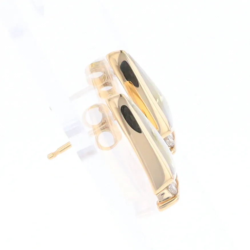 G1 Gold Quartz Earrings Triangle Shape Inlaid Design with .12ctw Diamonds