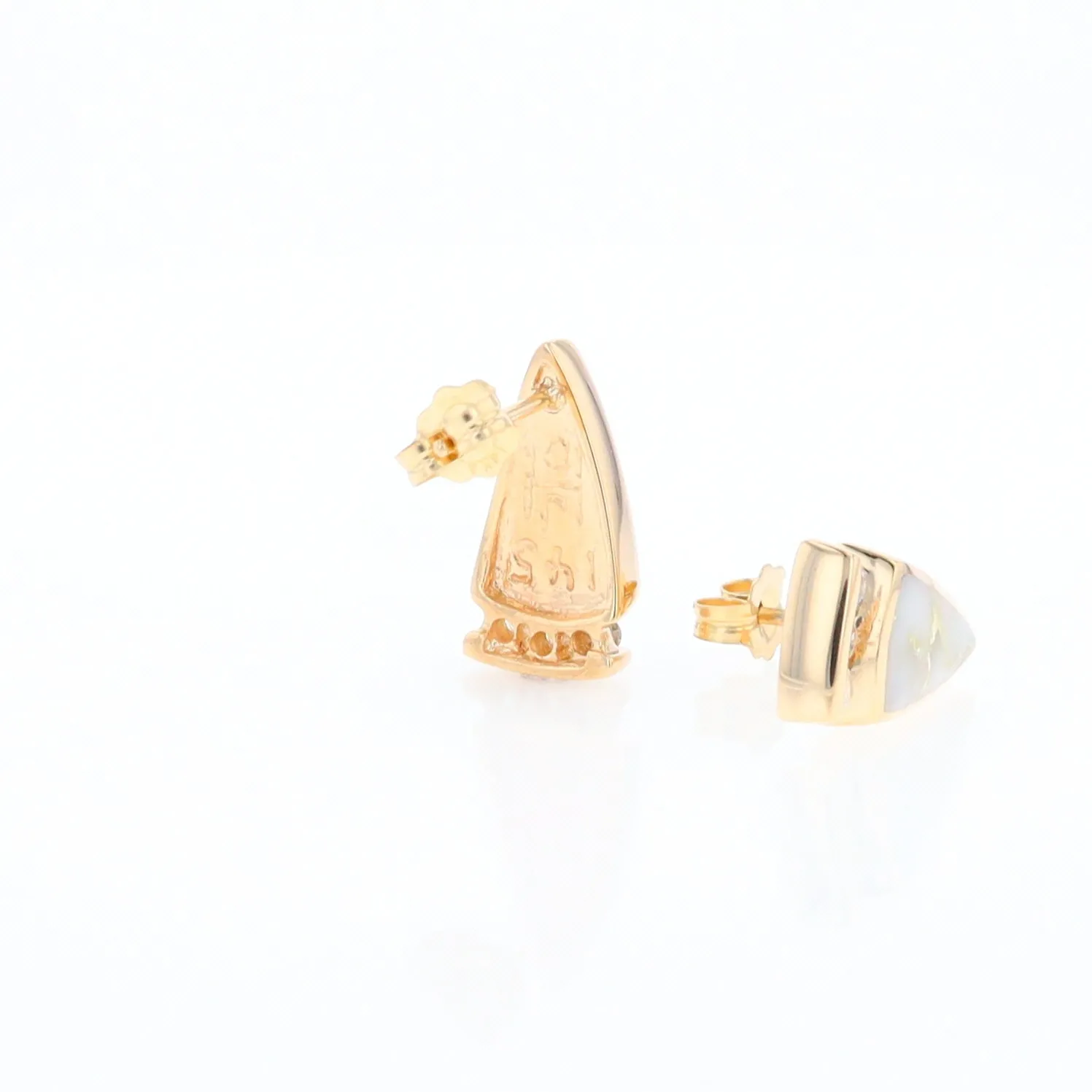 G1 Gold Quartz Earrings Triangle Shape Inlaid Design with .12ctw Diamonds