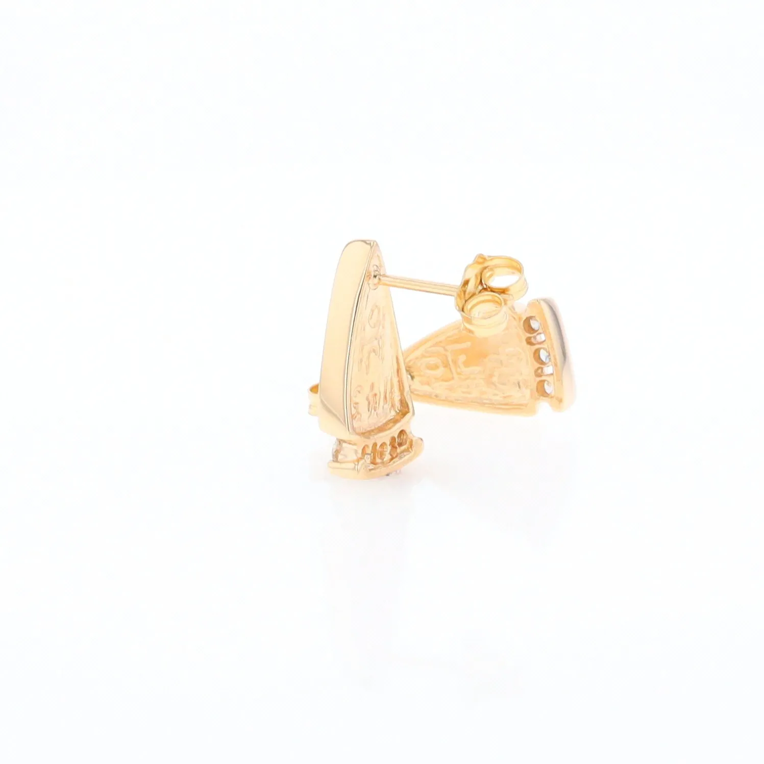 G1 Gold Quartz Earrings Triangle Shape Inlaid Design with .12ctw Diamonds
