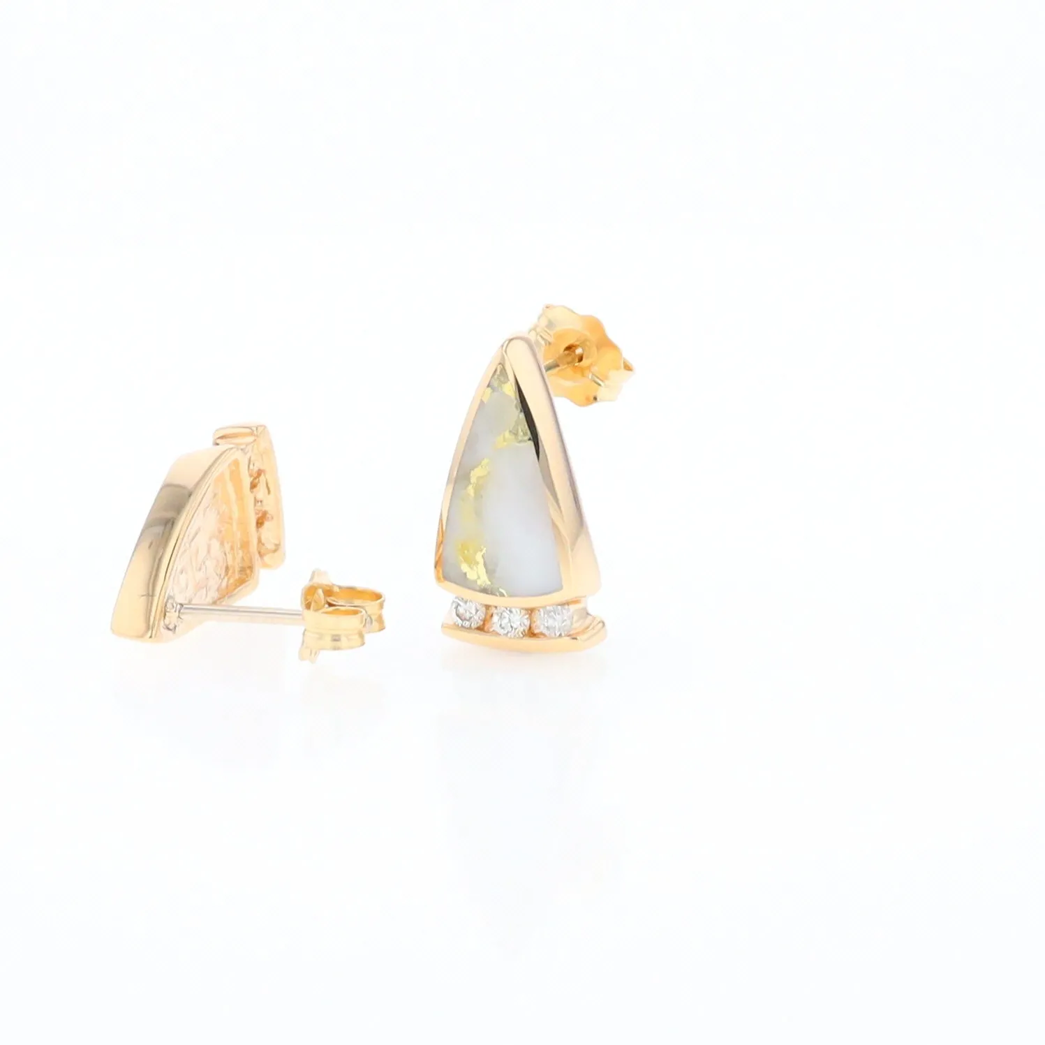 G1 Gold Quartz Earrings Triangle Shape Inlaid Design with .12ctw Diamonds