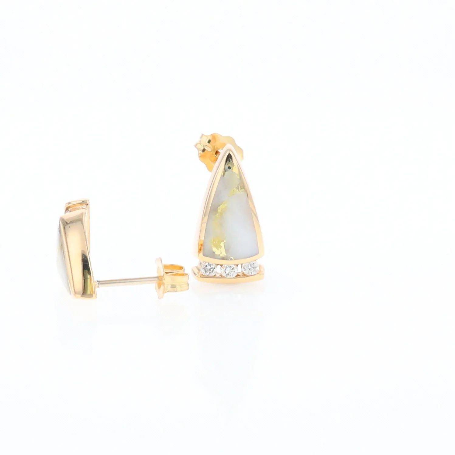 G1 Gold Quartz Earrings Triangle Shape Inlaid Design with .12ctw Diamonds