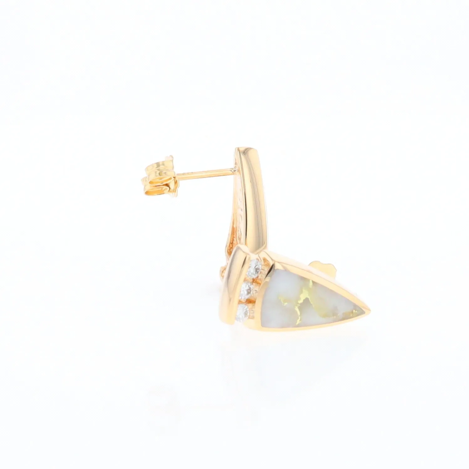 G1 Gold Quartz Earrings Triangle Shape Inlaid Design with .12ctw Diamonds