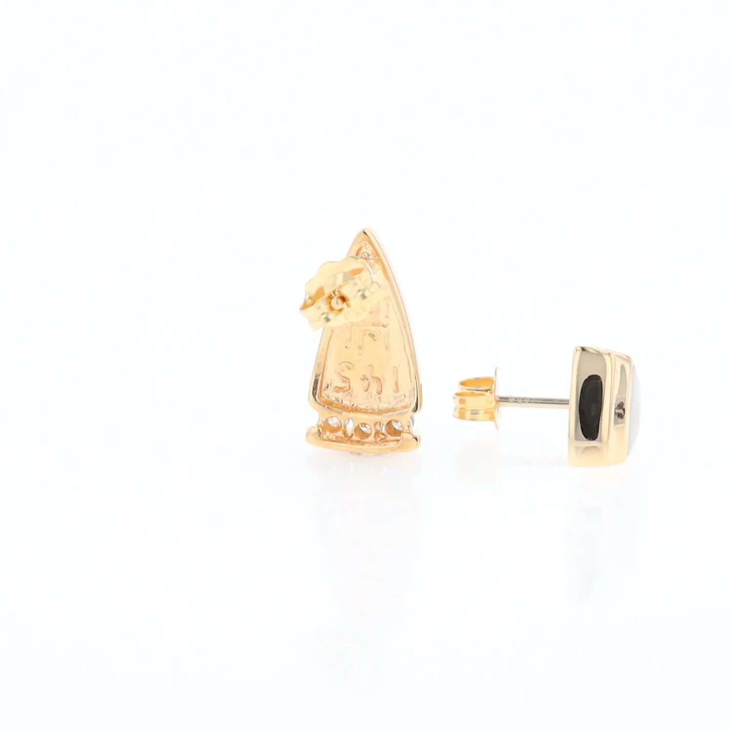 G1 Gold Quartz Earrings Triangle Shape Inlaid Design with .12ctw Diamonds